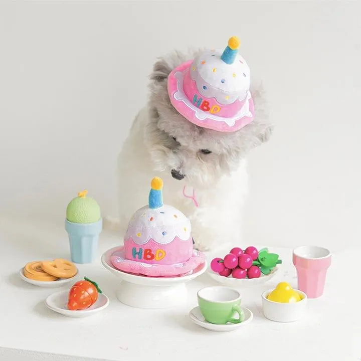 Puppy birthday celebration hat photo