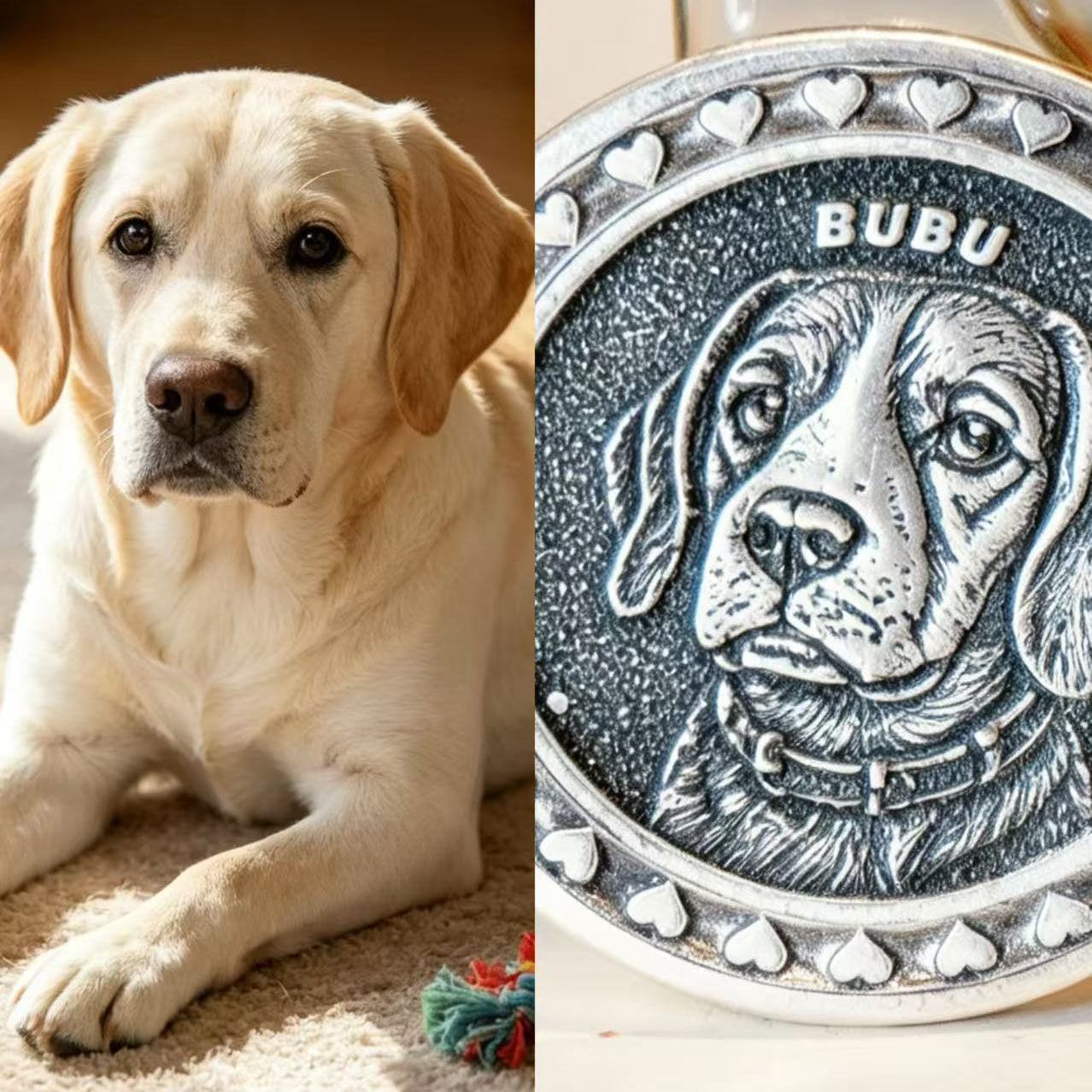Labrador photo compared with 999 silver relief pendant