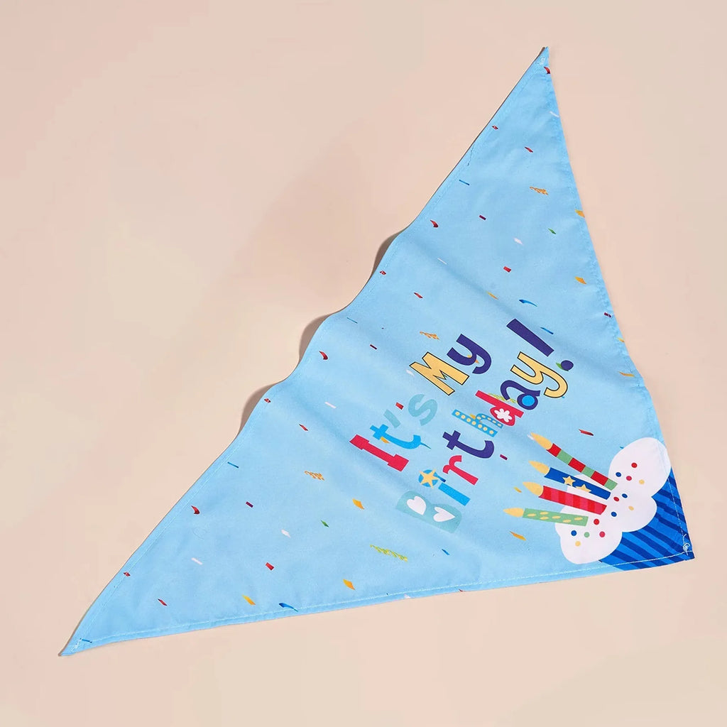 Detail view of pink dog birthday bandana