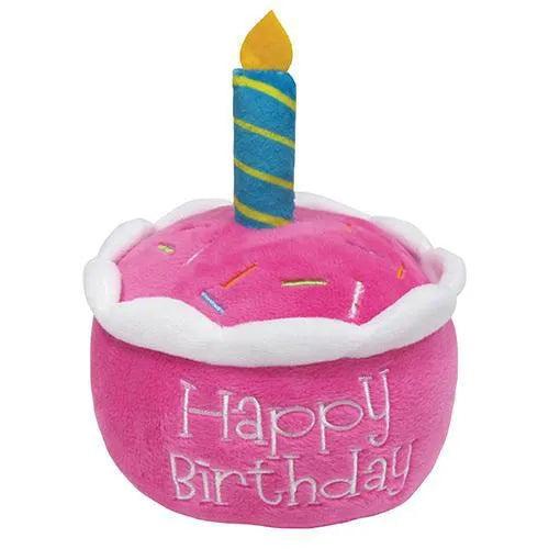 Pink birthday cake plush toy for pets