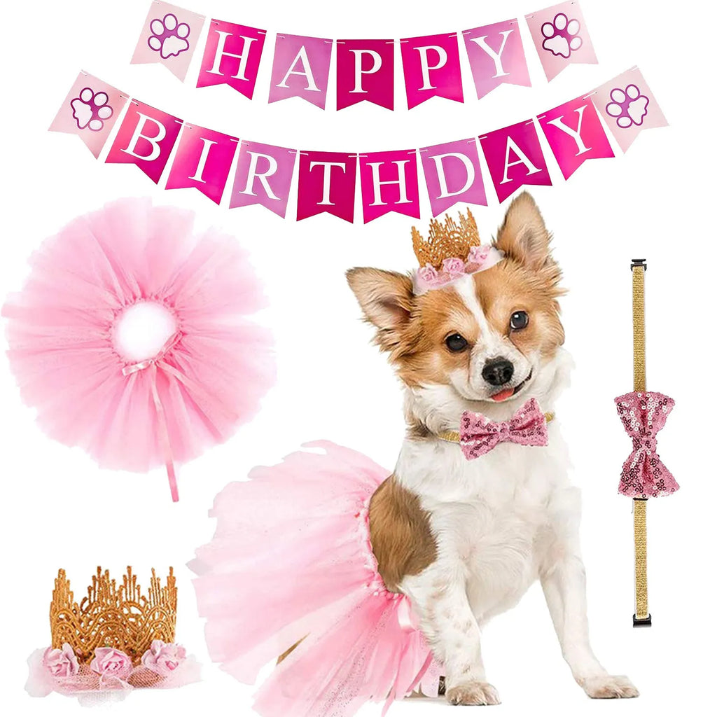 Pink birthday bunting banner and crown accessories set