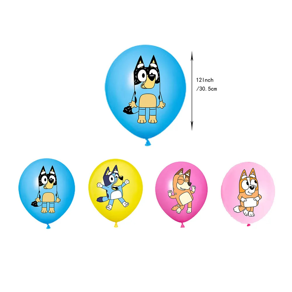 Pink and blue cartoon dog printed birthday balloons