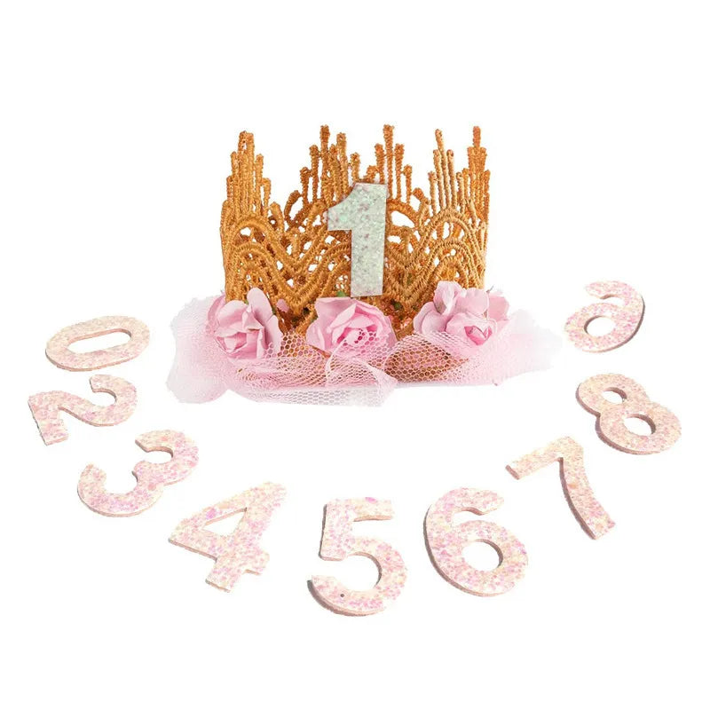 Pink birthday crown set for pets with numbers 1–6