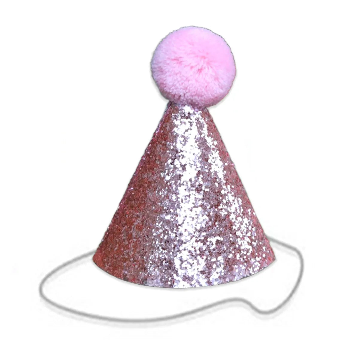 Pink sequin birthday party hat with pom-pom top