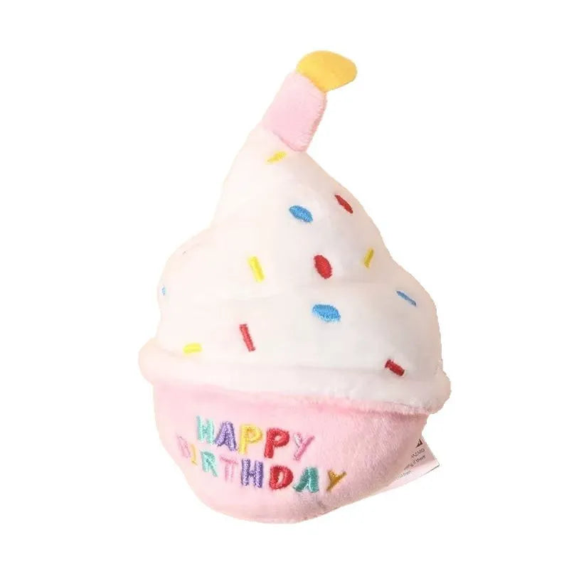Cute plush birthday cake toy for pets