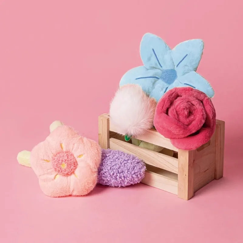 Pink flower plush bouquet toy for pets