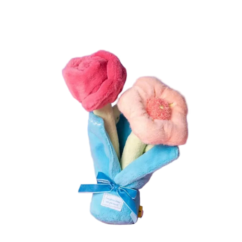 Dog chewing plush flower bouquet toy