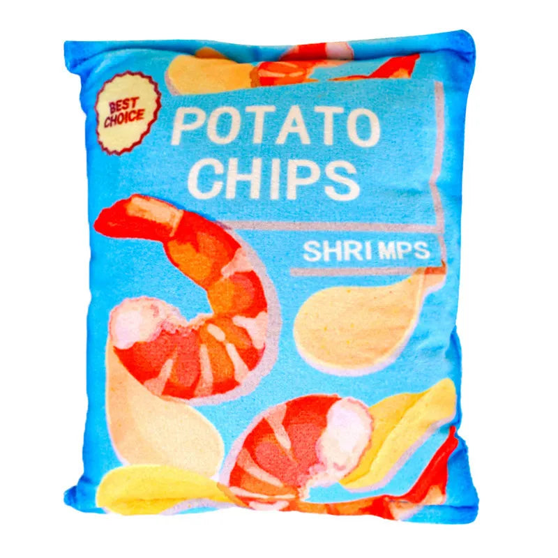 Blue potato chip plush squeaky toy