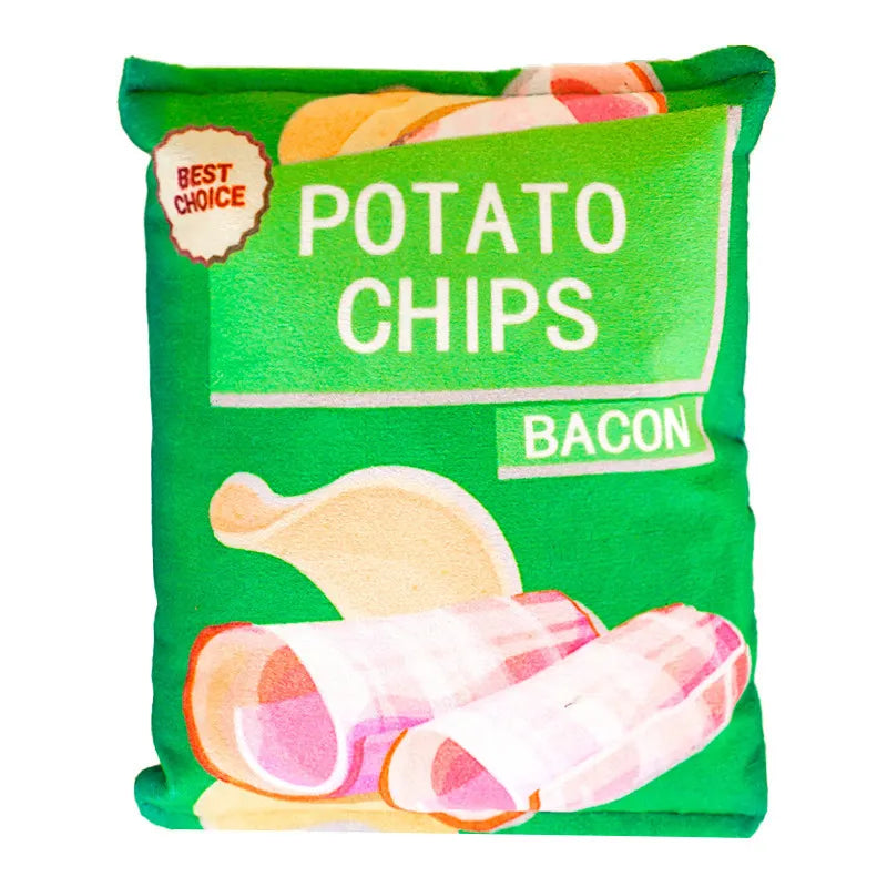 Green potato chip plush squeaky toy