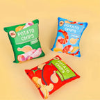 Flat lay of potato chips plush toy set