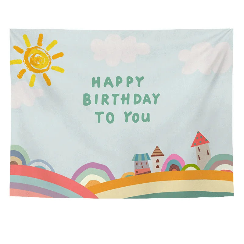 Rainbow sky themed happy birthday backdrop