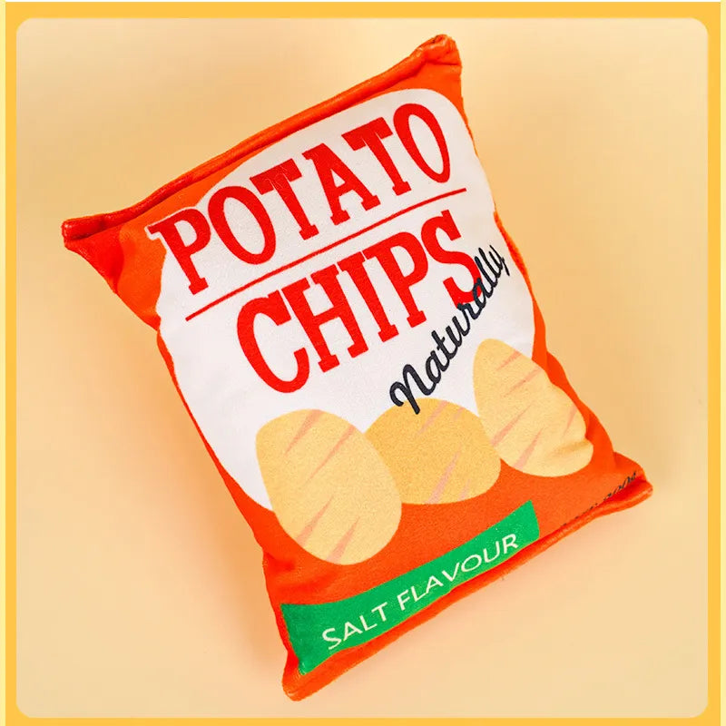Orange potato chip plush squeaky toy