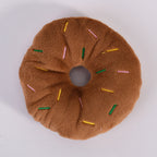 Brown squeaky plush donut toy for dogs

