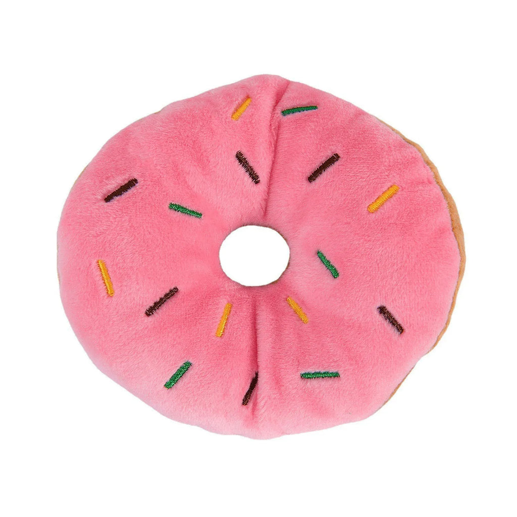 Pink squeaky plush donut toy for dogs
