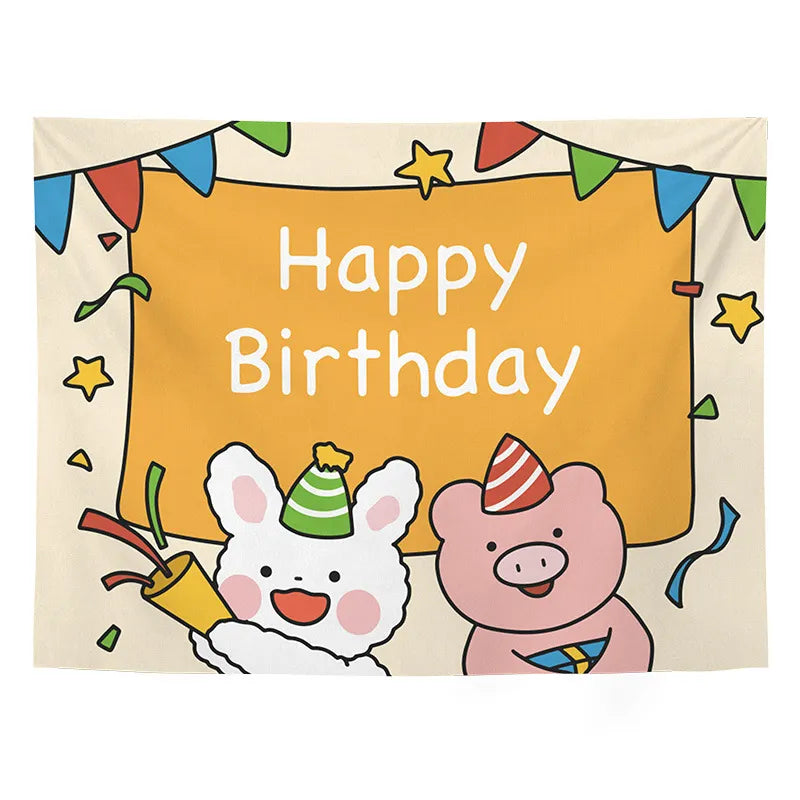 Woodland animals happy birthday backdrop